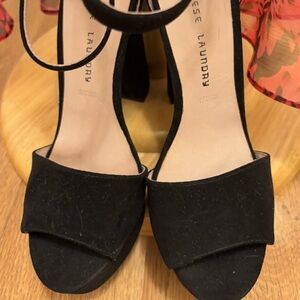 Chinese Laundry Black Suede Ankle-Strap Block Heels - Size 8.5